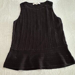 Loft Crocheted Black Sleeveless top w/ peplum size small
